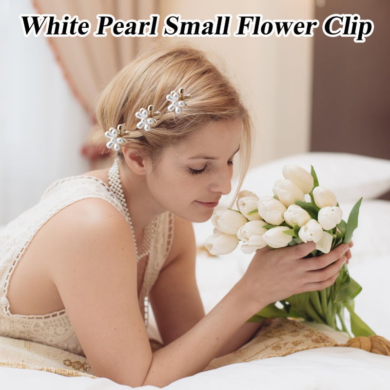 Aesnoun 20 Pcs Small Mini Pearl Flower Hair Clips, Mini White Flower Claw Design, Sweet Artificial Bangs Clips Decorative, Decorative Cute Hair Accessories for Women and Girls Party Birthday Festival - Image 3
