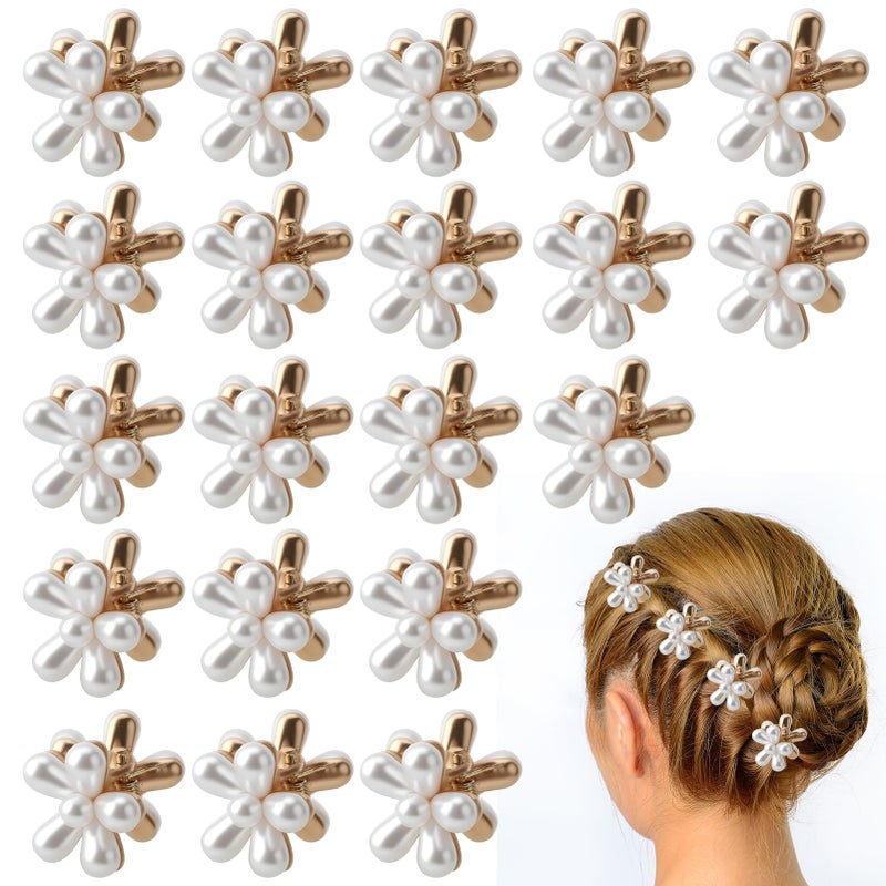 Aesnoun 20 Pcs Small Mini Pearl Flower Hair Clips, Mini White Flower Claw Design, Sweet Artificial Bangs Clips Decorative, Decorative Cute Hair Accessories for Women and Girls Party Birthday Festival - Image 1