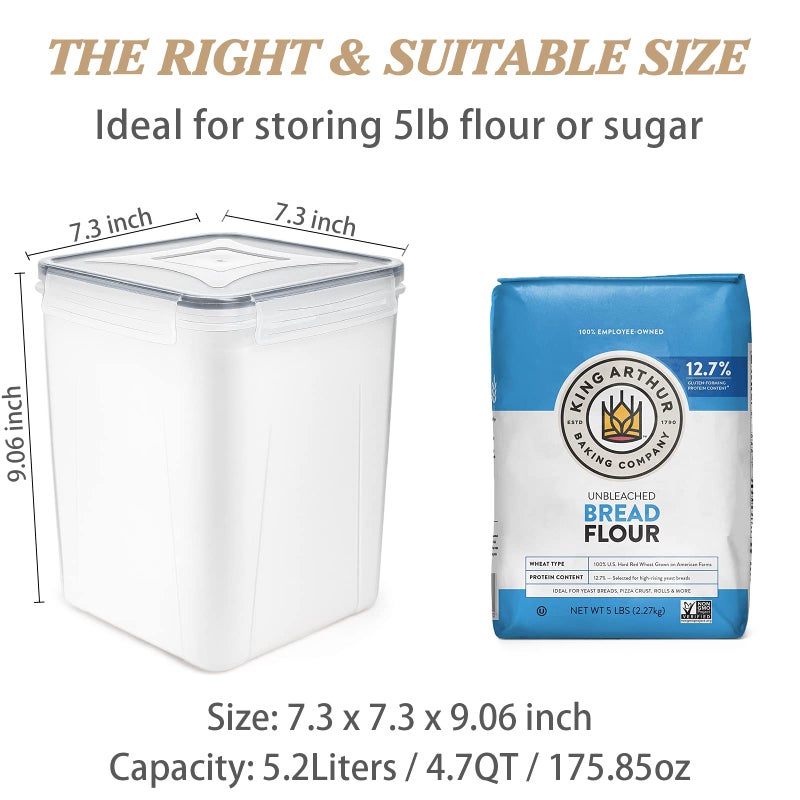 Wildone Large Food Storage Containers 5.2L /175oz, 4 Piece BPA Free Plastic Airtight Food Storage Containers for Flour, Sugar, Baking Supplies, Kitchen & Pantry Containers with 20 Labels - Gray - Image 3