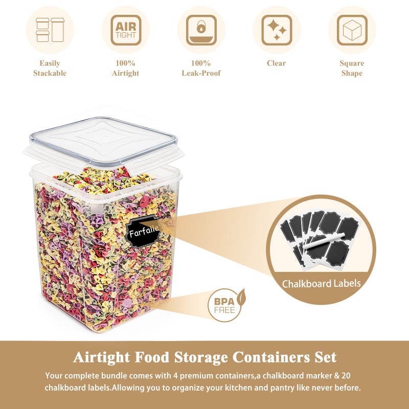 Wildone Large Food Storage Containers 5.2L /175oz, 4 Piece BPA Free Plastic Airtight Food Storage Containers for Flour, Sugar, Baking Supplies, Kitchen & Pantry Containers with 20 Labels - Gray - Image 5