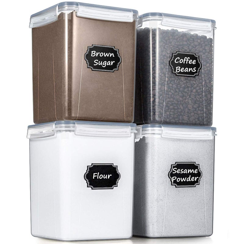 Wildone Large Food Storage Containers 5.2L /175oz, 4 Piece BPA Free Plastic Airtight Food Storage Containers for Flour, Sugar, Baking Supplies, Kitchen & Pantry Containers with 20 Labels - Gray - Image 1