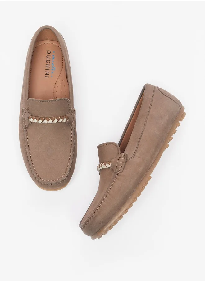 سيد دوتشيني Boys Solid Slip-On Moccasins with Braid Trim Accent and Stitch Design