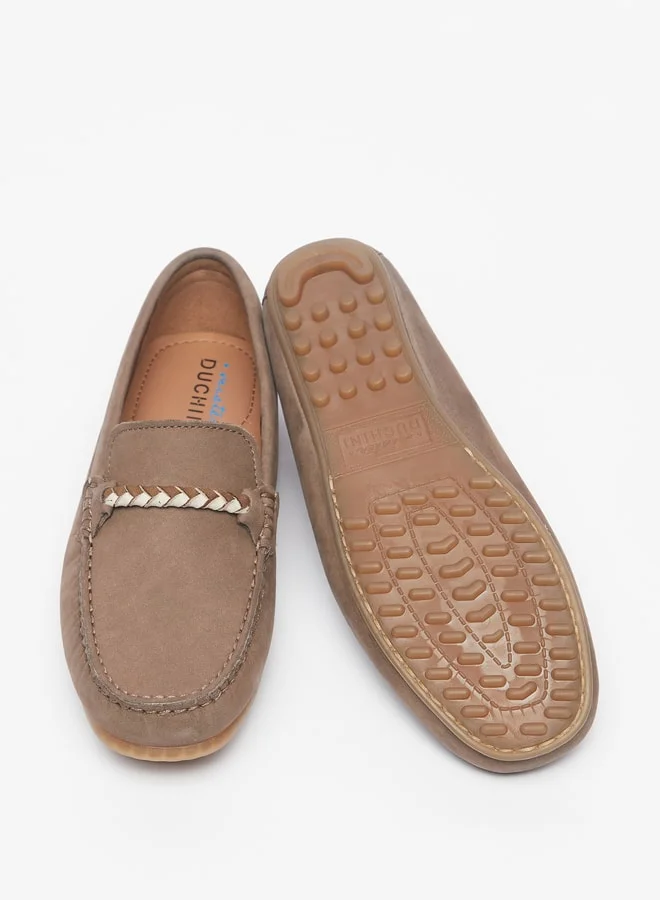 سيد دوتشيني Boys Solid Slip-On Moccasins with Braid Trim Accent and Stitch Design