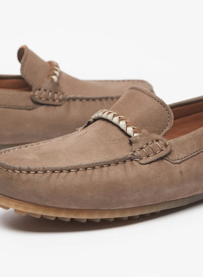 سيد دوتشيني Boys Solid Slip-On Moccasins with Braid Trim Accent and Stitch Design