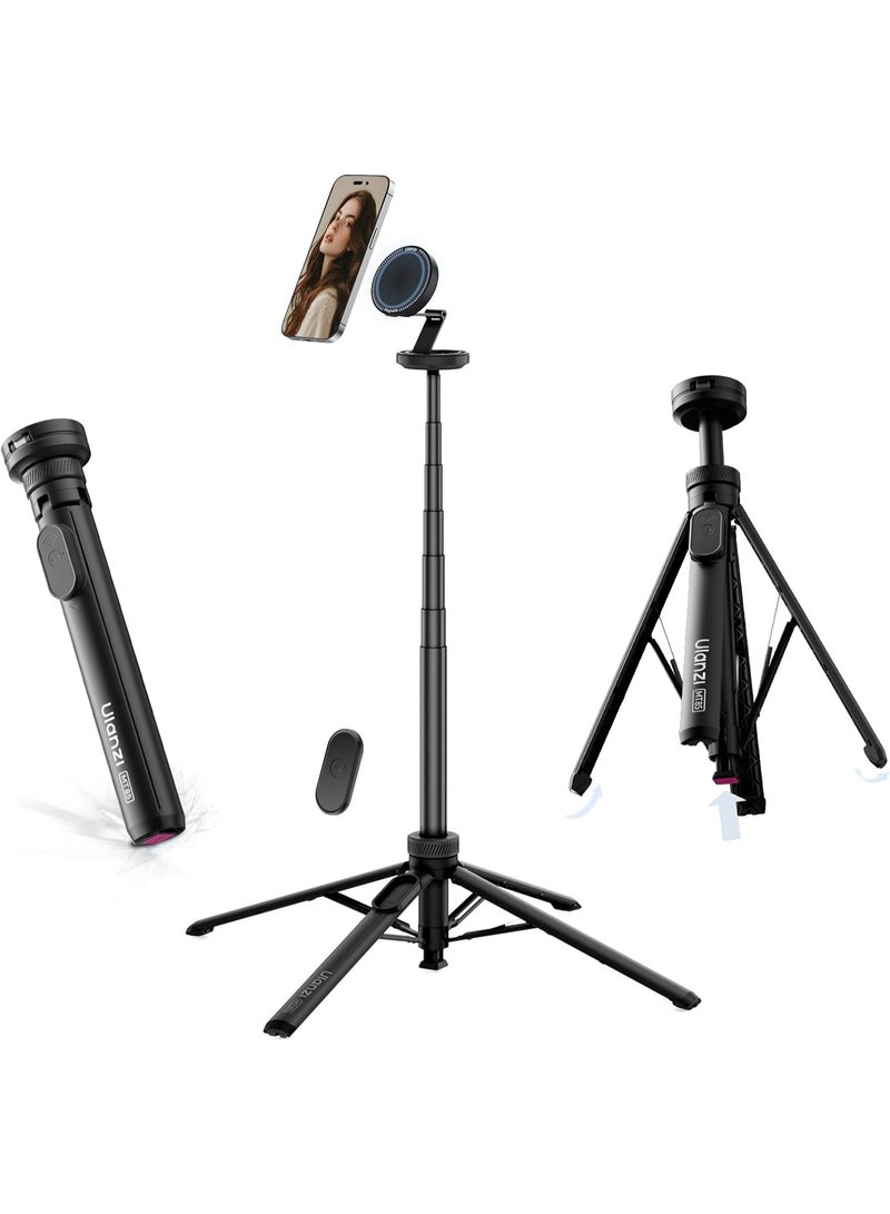 يولانزي حامل ثلاثي مغناطيسي للهاتف من يولانزي، طراز MT85، يفتح تلقائيًا، مزود بأربعة أرجل محسّنة، وعصا سيلفي قابلة للتمديد بطول 60 بوصة، مناسب لإنشاء المحتوى/مدونات الفيديو، متوافق مع أجهزة iPhone 17/16/15/14/13/12 (أسود) - Image 1