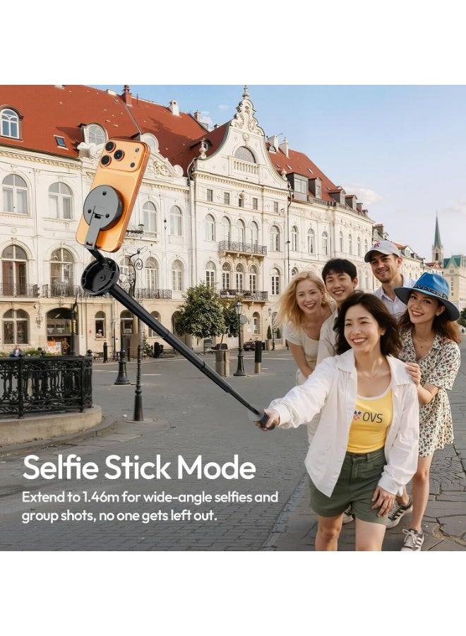 يولانزي حامل ثلاثي مغناطيسي للهاتف من يولانزي، طراز MT85، يفتح تلقائيًا، مزود بأربعة أرجل محسّنة، وعصا سيلفي قابلة للتمديد بطول 60 بوصة، مناسب لإنشاء المحتوى/مدونات الفيديو، متوافق مع أجهزة iPhone 17/16/15/14/13/12 (أسود) - Image 4