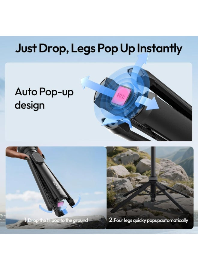 يولانزي حامل ثلاثي مغناطيسي للهاتف من يولانزي، طراز MT85، يفتح تلقائيًا، مزود بأربعة أرجل محسّنة، وعصا سيلفي قابلة للتمديد بطول 60 بوصة، مناسب لإنشاء المحتوى/مدونات الفيديو، متوافق مع أجهزة iPhone 17/16/15/14/13/12 (أسود) - Image 2