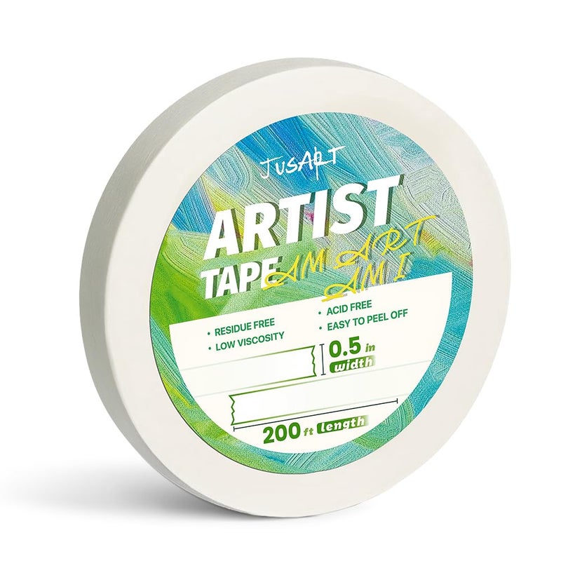 JusArt Artist Tape for Watercolor Paper, 1/2 inch Wide 200FT Long, White Art Tape for Masking, Drafting and Painting, Acid Free, Low Tack - Image 1
