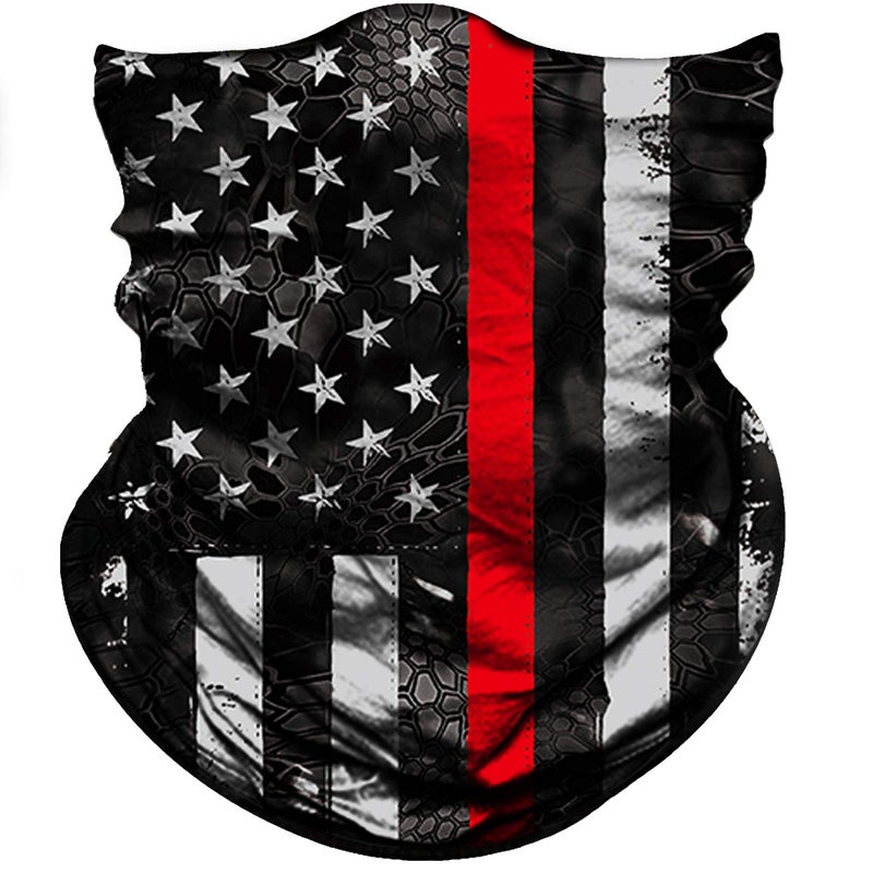 Obacle Motorcycle Face Mask Sun UV Dust Wind Protection Tube Mask Seamless Bandana Face Mask for Men Women Bike Riding Cycling Biker Fishing Outdoor Festival US Flag Black Red Line - Image 3