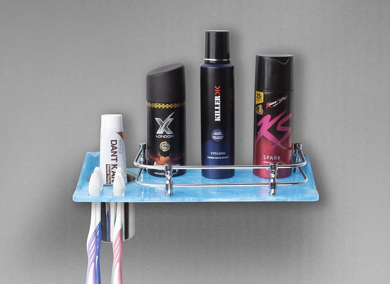 Flaner Unbreakable 2 in 1 Acrylic Corner Wall ShelvesSetShelfStorage for BathroomBlue - Image 2