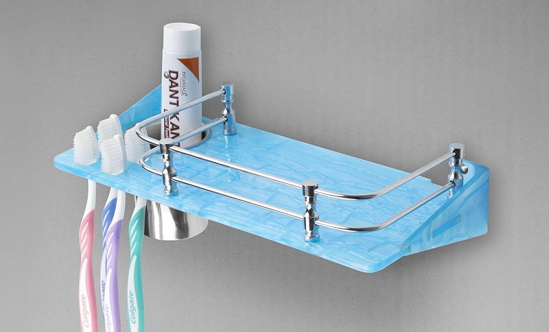 Flaner Unbreakable 2 in 1 Acrylic Corner Wall ShelvesSetShelfStorage for BathroomBlue - Image 1