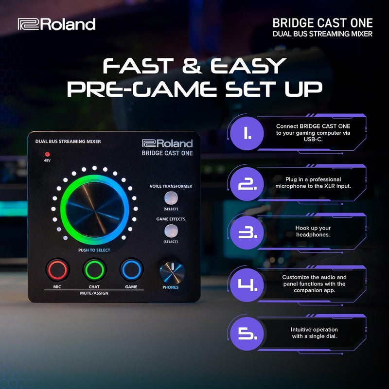 Roland BRIDGE CAST ONE Dual Bus Streaming Mixer | Compact Audio Streaming Mixer for Online Gamers & Content Creators | 32-Bit Hardware DSP | USB-C Connectivity - Image 5