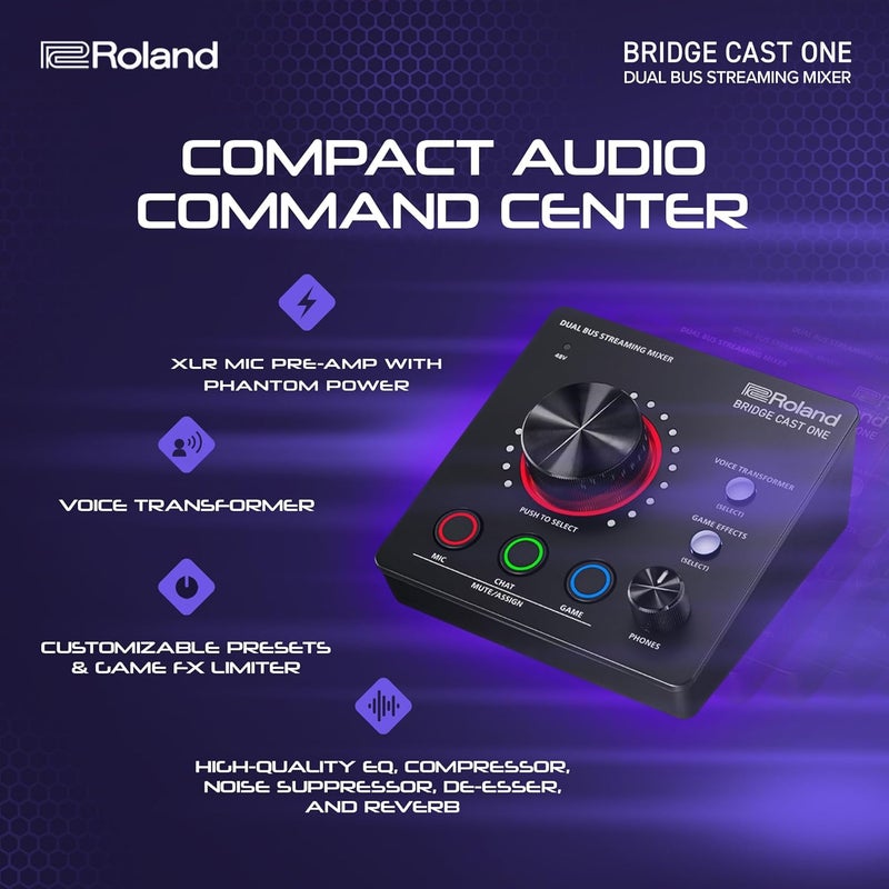 Roland BRIDGE CAST ONE Dual Bus Streaming Mixer | Compact Audio Streaming Mixer for Online Gamers & Content Creators | 32-Bit Hardware DSP | USB-C Connectivity - Image 4