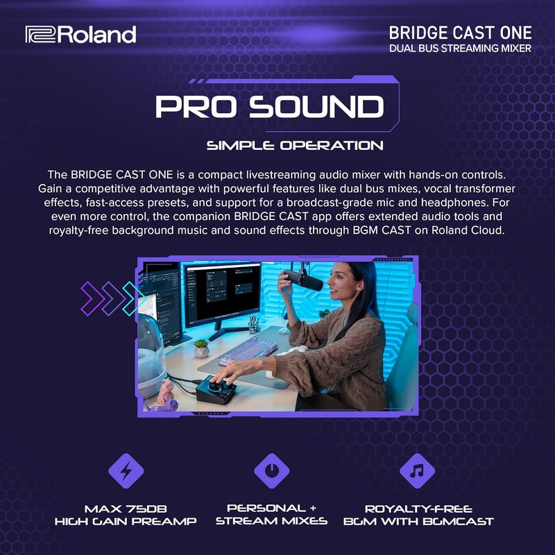 Roland BRIDGE CAST ONE Dual Bus Streaming Mixer | Compact Audio Streaming Mixer for Online Gamers & Content Creators | 32-Bit Hardware DSP | USB-C Connectivity - Image 3