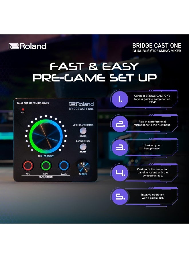 Roland BRIDGE CAST ONE Dual Bus Streaming Mixer | Compact Audio Streaming Mixer for Online Gamers & Content Creators | 32-Bit Hardware DSP | USB-C Connectivity - Image 5