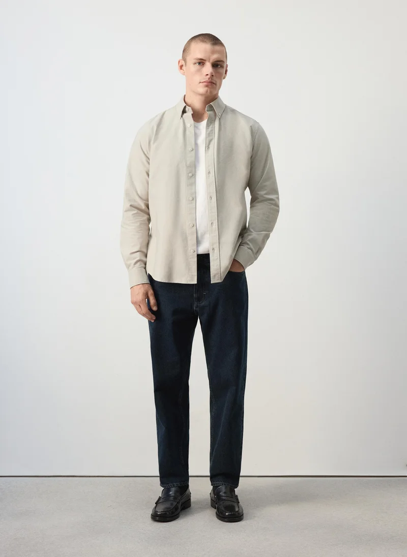 Mango Man 08-BEIGE 100% Cotton Oxford Shirt for Men | Best Price UAE