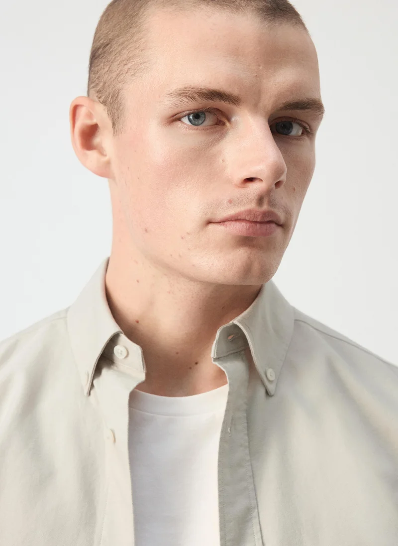 Mango Man 08-BEIGE 100% Cotton Oxford Shirt for Men | Best Price UAE
