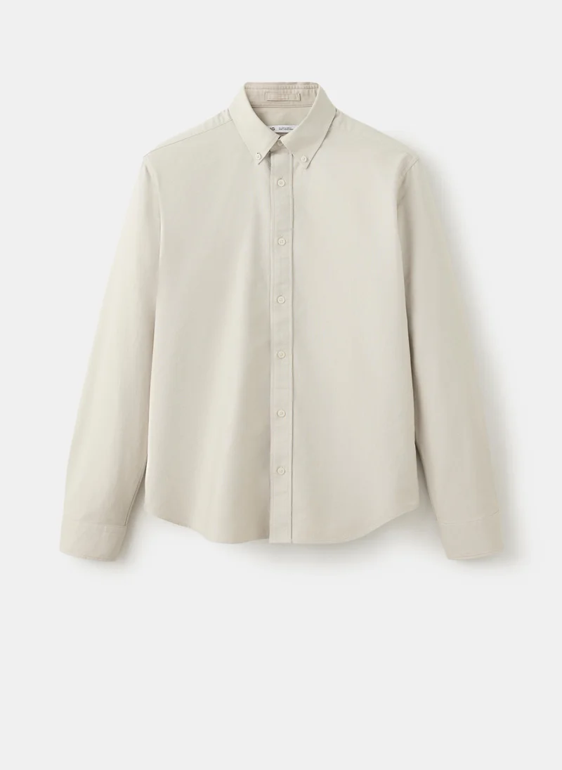 Mango Man 08-BEIGE 100% Cotton Oxford Shirt for Men | Best Price UAE