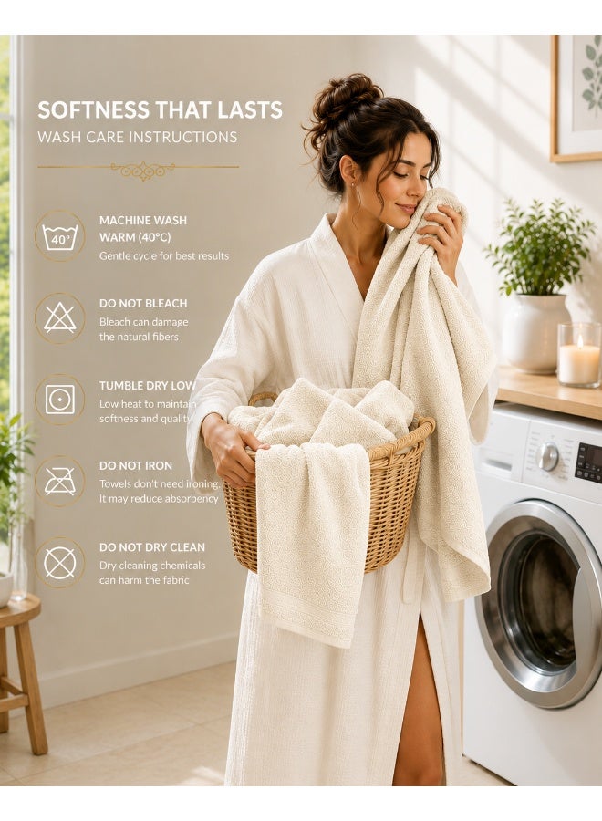 Princess 2-Piece Fast Absorbent Bath Towel Set Cream 70 x 140cm - Image 5