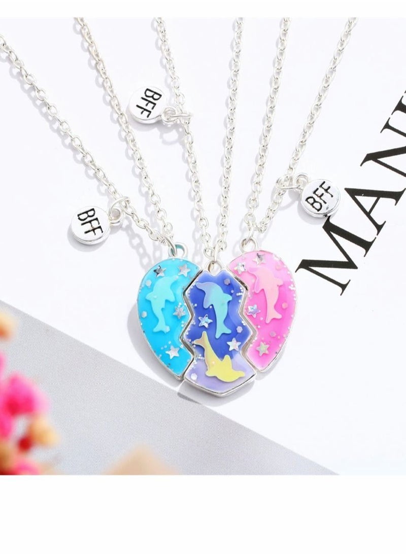 SYOSI - Best Friend Necklace, Half Heart Pendant, Friendship Necklace, BFF Necklace for 3-Split Heart Necklace, Sister Necklace Set Jewelry Birthday Gift for friend, 1 Set - Image 1