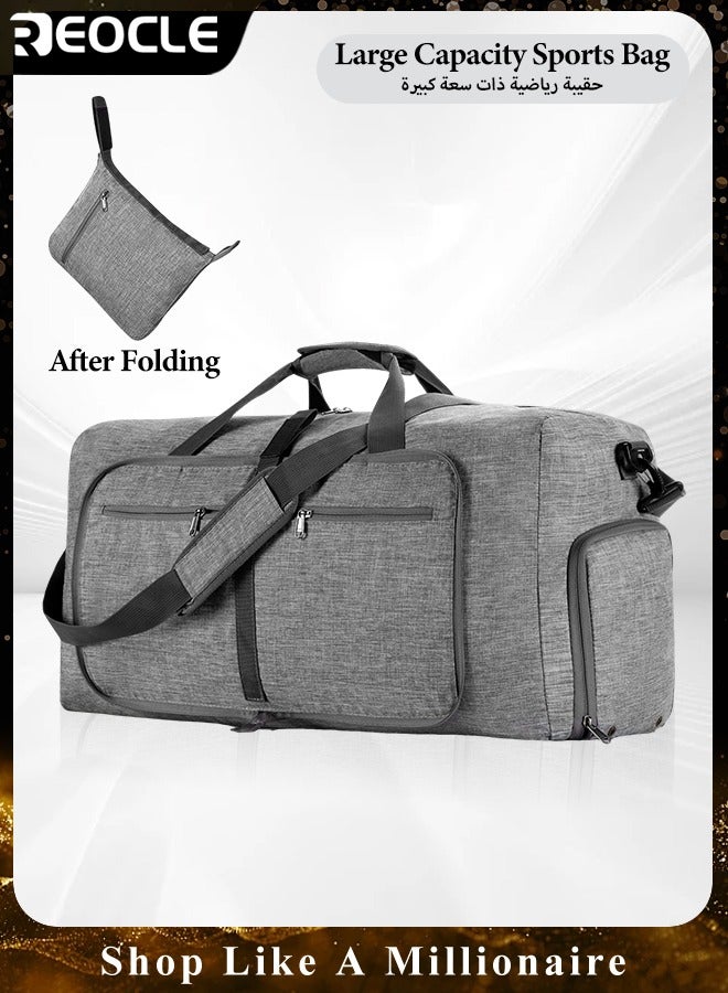 REOCLE Sports Gym Bag Foldable Travel Duffle Bag with Shoes Compartment 65L Waterproof Training Sport Holdall Travel Overnight Weekend Bag for Men and Women - Image 1