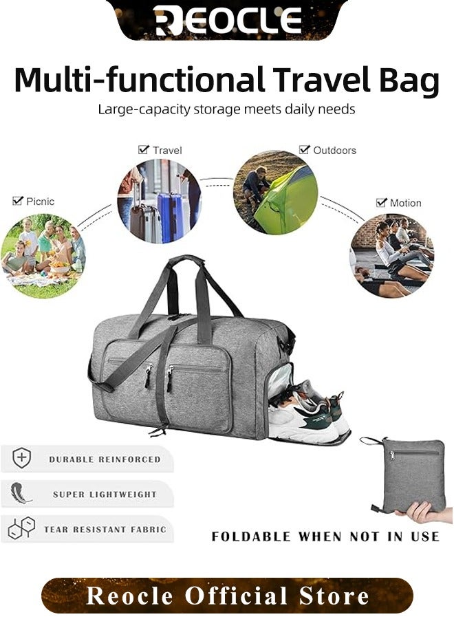 REOCLE Sports Gym Bag Foldable Travel Duffle Bag with Shoes Compartment 65L Waterproof Training Sport Holdall Travel Overnight Weekend Bag for Men and Women - Image 2