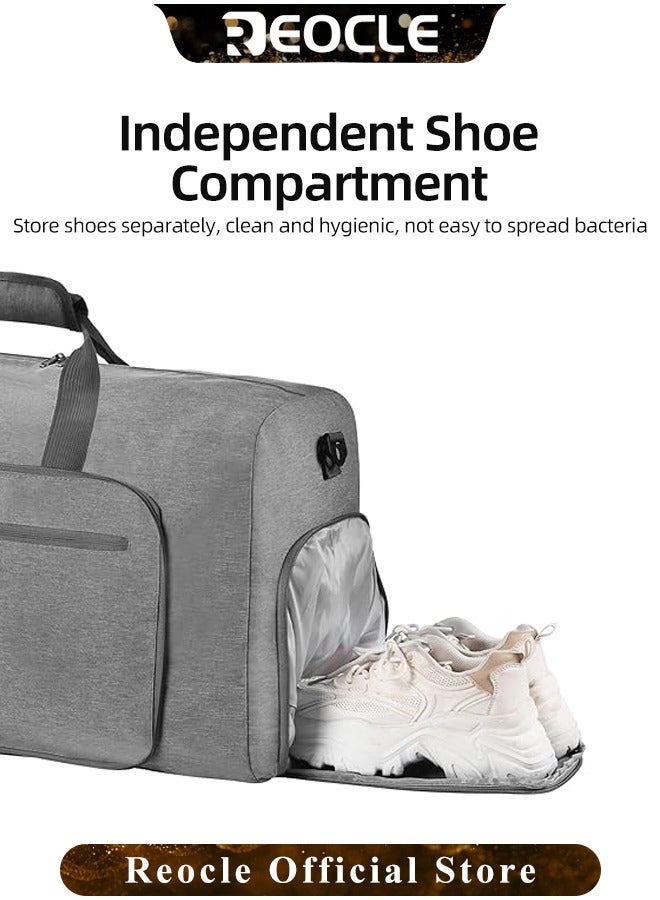 REOCLE Sports Gym Bag Foldable Travel Duffle Bag with Shoes Compartment 65L Waterproof Training Sport Holdall Travel Overnight Weekend Bag for Men and Women - Image 4
