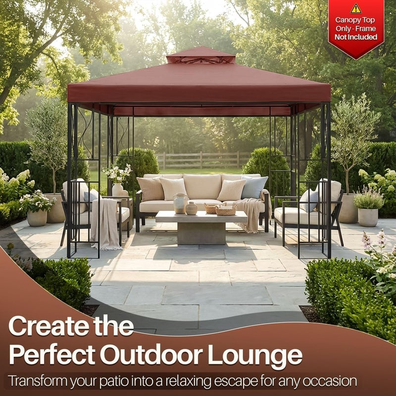 Flexzion Gazebo Cover Replacement Canopy Top 8x8 Ft (2.4m x 2.4m) - Double Tier Top Canopy Cover Replacement with UV30+, Dirt, Water Resistant for Outdoor, Sunshade, Garden, Patio, Pavilion (Brown) - Image 2