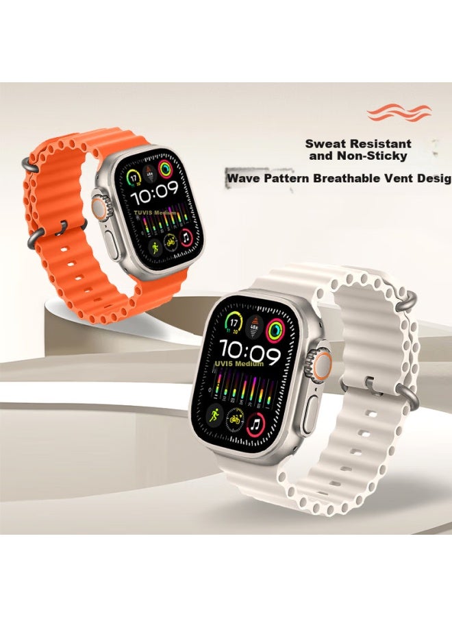 Mssm Compatible Apple Watch Band, Iwatch Ocean Silicone Strap, Apple Watch Ultra 3/s11/s10/9/8/7/se3 Sports Silicone Band, Starlight Color - Image 1