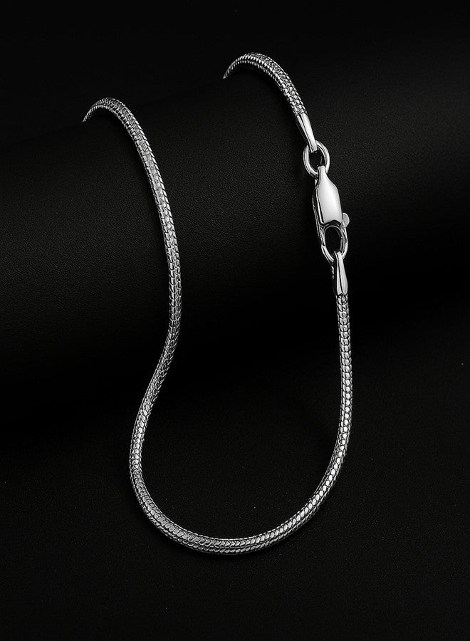 Designer Sterling Silver قلادة من الفضة الإسترلينية 925 للنساء، سلسلة ثعبان مستديرة 1 مم، مشابك مخلب جراد البحر، سلسلة فضة إسترلينية، مجوهرات إيطالية للنساء، 18 بوصة - Image 4