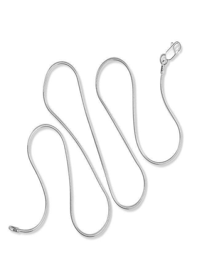 Designer Sterling Silver قلادة من الفضة الإسترلينية 925 للنساء، سلسلة ثعبان مستديرة 1 مم، مشابك مخلب جراد البحر، سلسلة فضة إسترلينية، مجوهرات إيطالية للنساء، 18 بوصة - Image 1