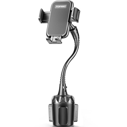TOPGO Cup Phone Holder for Car [2025 Upgraded Ultra-Sturdy & Non-Shaking] Car Phone Mount with Adjustable Long Gooseneck Cell Phone Automobile Cradles for iPhone 16 Pro Max and More Smartphone - Black - Image 1