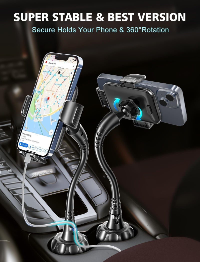 TOPGO Cup Phone Holder for Car [2025 Upgraded Ultra-Sturdy & Non-Shaking] Car Phone Mount with Adjustable Long Gooseneck Cell Phone Automobile Cradles for iPhone 16 Pro Max and More Smartphone - Black - Image 3