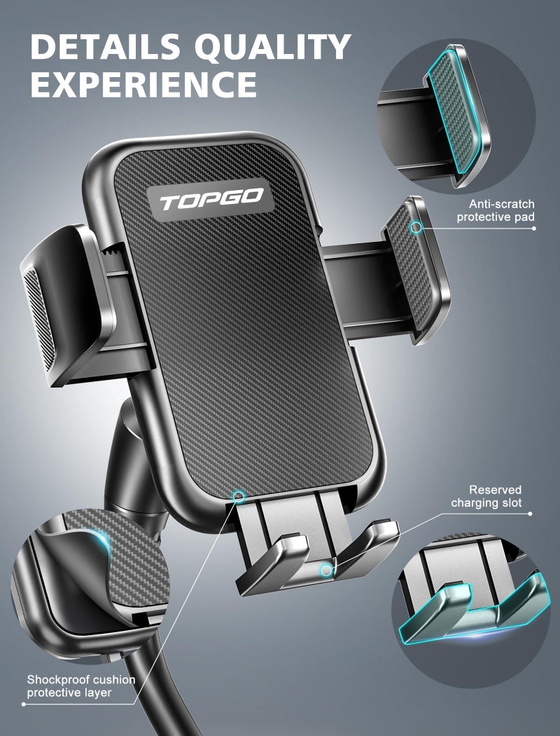TOPGO Cup Phone Holder for Car [2025 Upgraded Ultra-Sturdy & Non-Shaking] Car Phone Mount with Adjustable Long Gooseneck Cell Phone Automobile Cradles for iPhone 16 Pro Max and More Smartphone - Black - Image 5