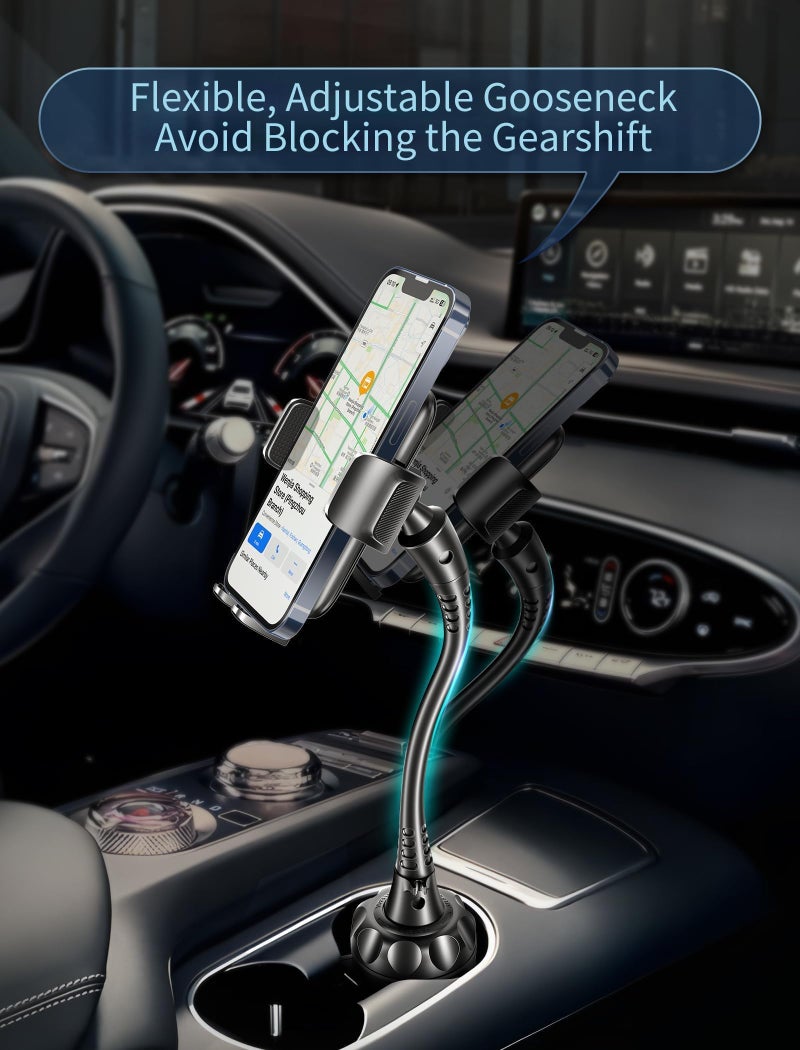 TOPGO Cup Phone Holder for Car [2025 Upgraded Ultra-Sturdy & Non-Shaking] Car Phone Mount with Adjustable Long Gooseneck Cell Phone Automobile Cradles for iPhone 16 Pro Max and More Smartphone - Black - Image 2