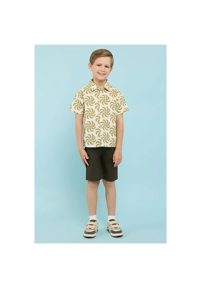 أر أند بي Patterned Shirt with Classic Collar and Short Sleeves