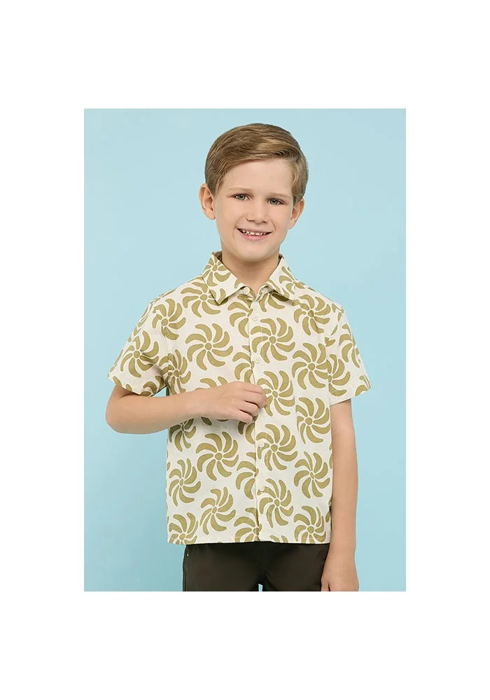 أر أند بي Patterned Shirt with Classic Collar and Short Sleeves