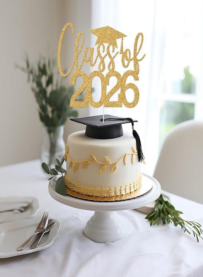 Yotawebery Class of 2026 Cake Topper, Congrats Grad Decorations, 2026 Grad Decor, Congratulations, High School College Graduation Party Decorations Gold Glitter - Image 3
