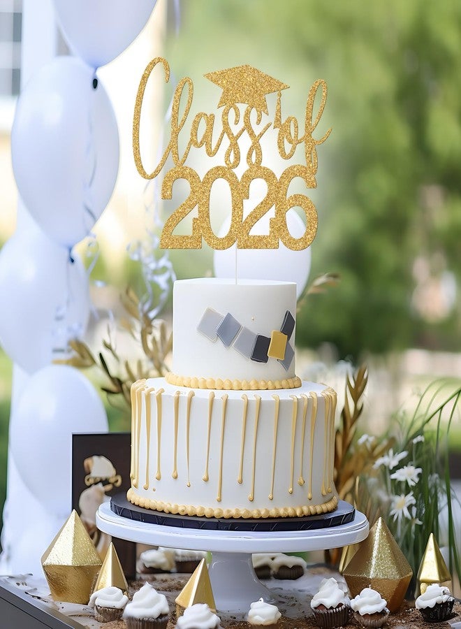 Yotawebery Class of 2026 Cake Topper, Congrats Grad Decorations, 2026 Grad Decor, Congratulations, High School College Graduation Party Decorations Gold Glitter - Image 4