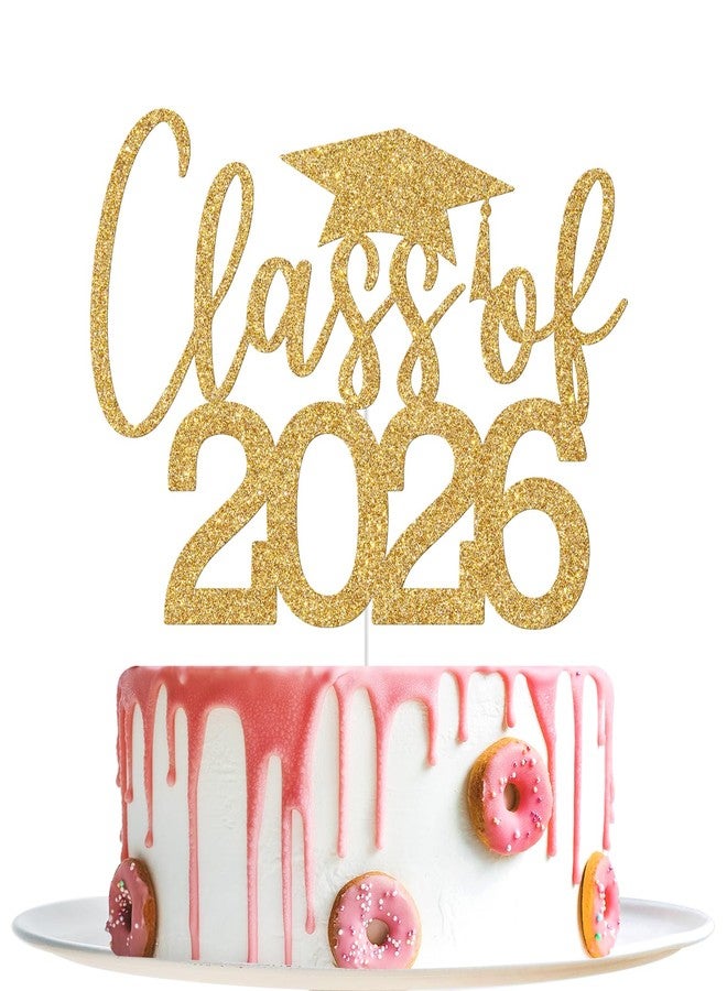 Yotawebery Class of 2026 Cake Topper, Congrats Grad Decorations, 2026 Grad Decor, Congratulations, High School College Graduation Party Decorations Gold Glitter - Image 1