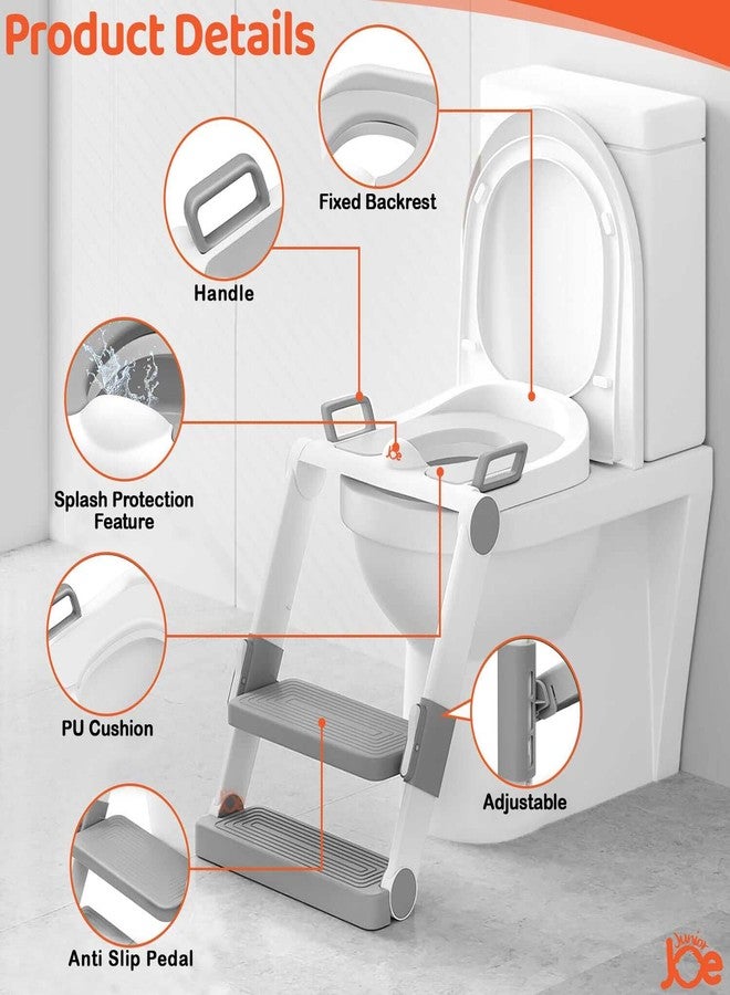 JUNIOR JOE Foldable Potty Training Seat with Stairs - Adjustable Install-Free Toilet Trainer with Non-Slip Splash Guard for Toddler Boys & Girls (GREY) - Image 3