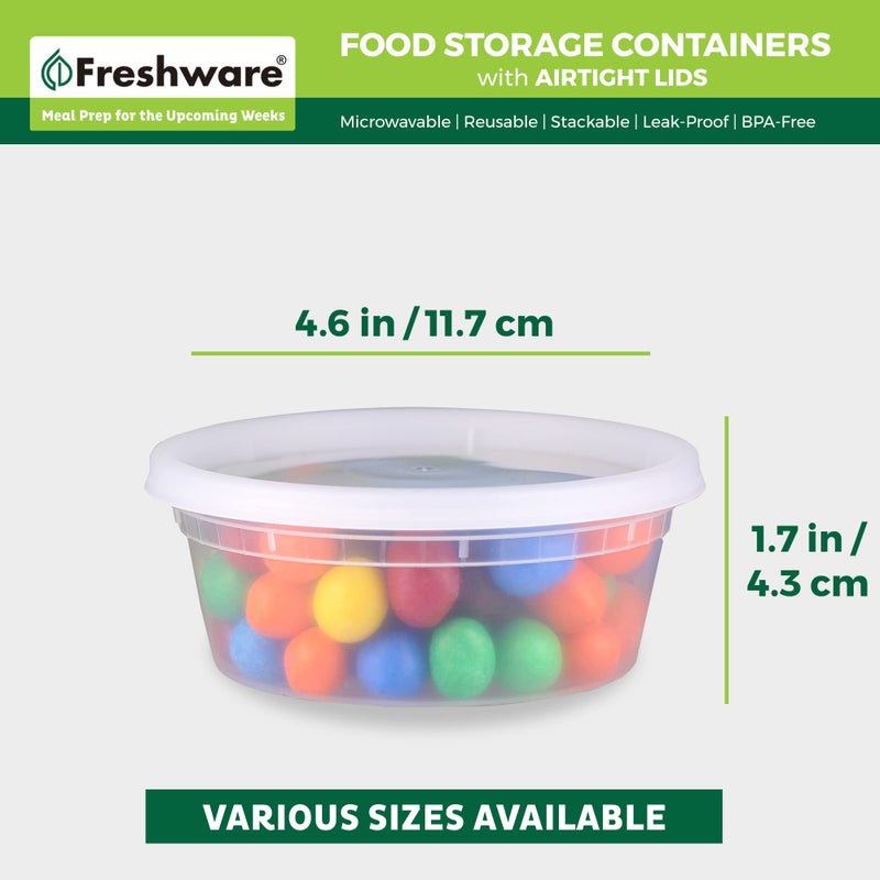 Freshware Food Storage Containers [50 Set] 8 oz Plastic Deli Containers with Lids, Slime, Soup, Meal Prep Containers | BPA Free | Stackable | Leakproof | Microwave/Dishwasher/Freezer Safe - Image 3