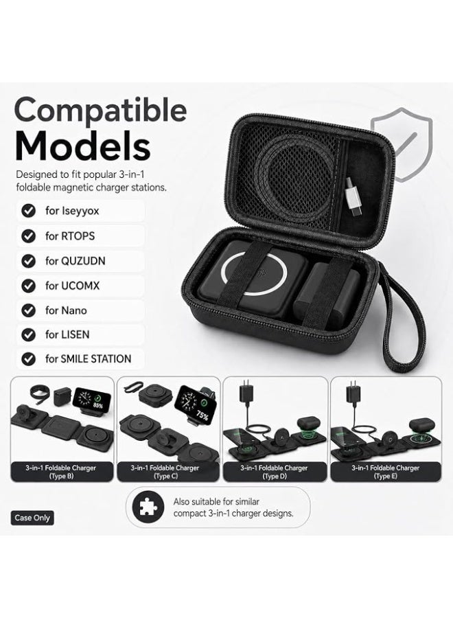 Travel Storage Case for 3-in-1 Foldable Wireless Charging Station, Hard Shell Protective Carrying Case with Pocket for Charging Pad, Cable & Adapter, Portable Organizer Box, Case Only - Image 2