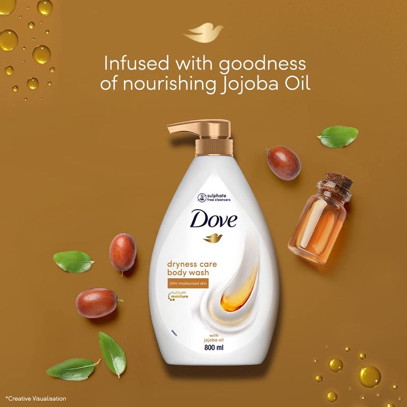 Dove Dryness Care Bodywash infused with Jojoba Oil to deeply nourish your skin 100 gentle and paraben freesulphate free cleansers 100 plant based moisturisers 800ml - Image 3