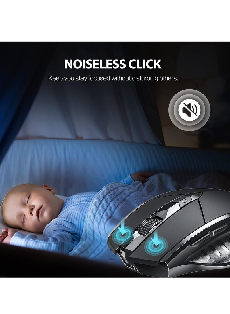 inphic Rechargeable Bluetooth Wireless Mouse Inphic Multi-Device Tri-Mode BT 5.0 4.0 2.4Ghz Silent Ergonomic Optical Portable Mouse with 3 DPI Adjustment for Laptop Android Windows Mac Black for Everyday Use - Image 3