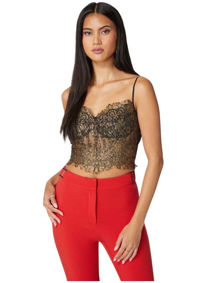 bebe Metallic Foiled Scallop Edge Lace Corset  - Image 1