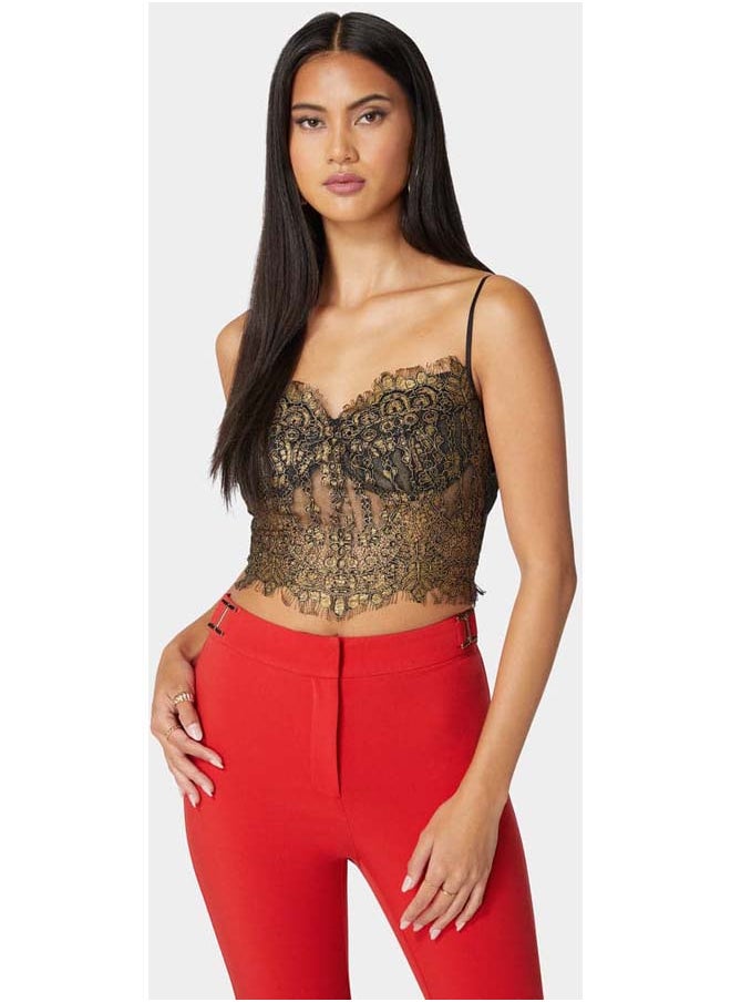bebe Metallic Foiled Scallop Edge Lace Corset  - Image 2