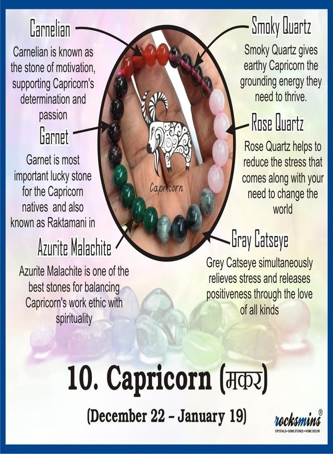 rocksmins Zodiac Sign Bracelet, Natural Crystal Stone, Reiki Healing Beads, Positive Energy Attraction, 8mm Stretchable Unisex Bracelet for Men, Women, Boys & Girls - Capricorn (Makar) - Image 2