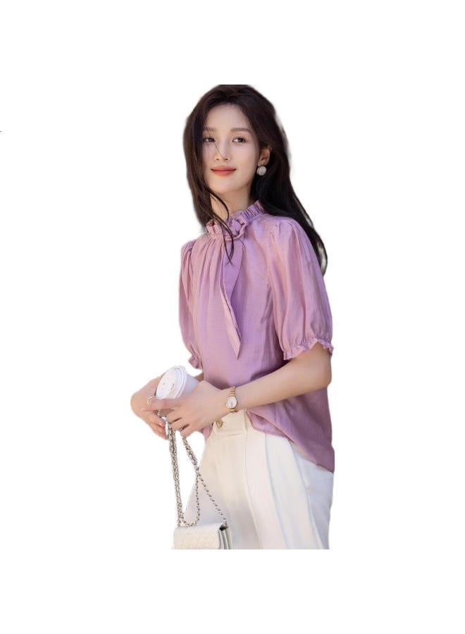 dme Demana [Monet Garden] Summer Breathable Lyocell Tencel Shirt, Lotus Leaf Collar, Detachable 3D Floral Blouse For Women - Image 3