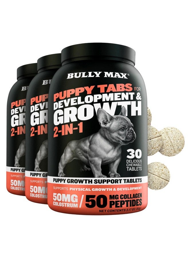 Bully Max 2-in-1 Puppy Vitamins - 30 Chewable Tablets for Development and Growth of Puppies - Dog Vitamin Tablet Supplements for Small Dogs, Large Breed Pups and Growing Dogs - 3 Bottles - Image 1